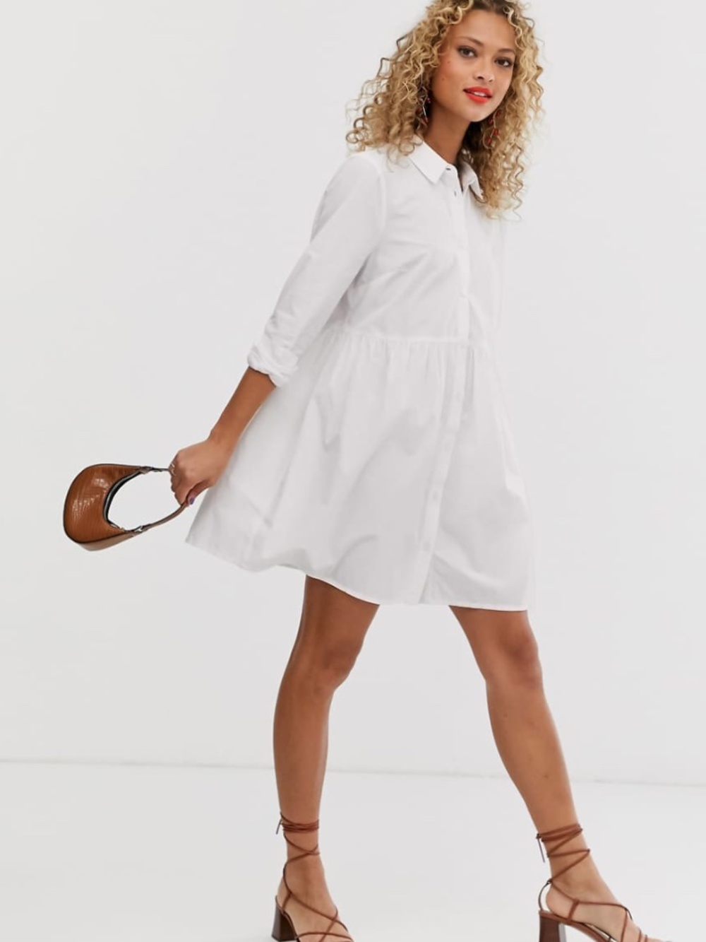ASOS Design white cotton mini smock shirt dress - Picture 5 of 8